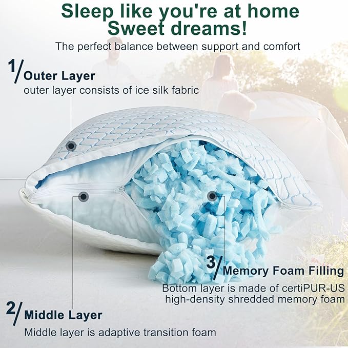Gehannah Travel Pillow - Large 1 Pack Compressible Camping Pillow for Sleeping - Shredded Memory Foam with 1 Storage Bags - Supportive for Adults, Kids, Outdoor, Backpacking, Hiking Gear