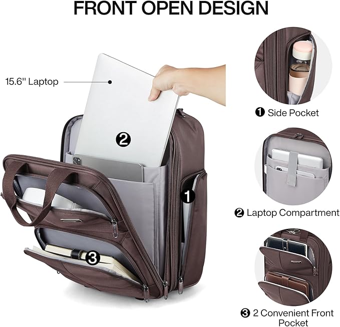 Hanke Softside Expandable Underseat Carry On luggage for Airplanes,Travel Luggage Rolling Bag Personal Item Bag Small Suitcase,Coffee,16-Inch