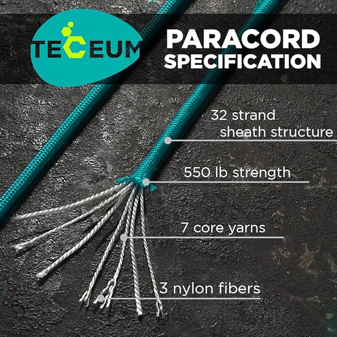 TECEUM 5/32" Paracord Rope 1000 – 1000ft / 200ft / 100ft / 50ft – Tactical Parachute Cord 4mm – 45+ Colors – Nylon String for Survival & Camping Gear – Stripe Cord for Survival – Utility Rope