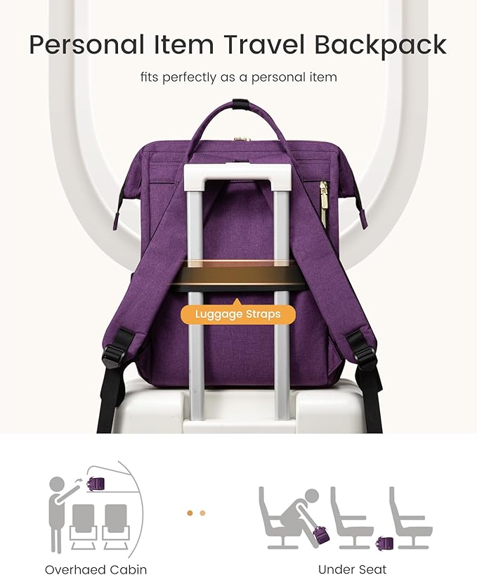 LOVEVOOK Laptop Backpack for Women with Giant Tumbler Holder Pocket,15.6 inch Waterproof Travel Backpack Purse Computer Laptop Bag,Professional Work College Nurse Teacher Backpack Daypack,Rose Purple