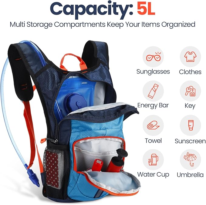 Kids Hydration Backpack with 1.5L Water Bladder Hiking Backpack Lightweight for Boys or Girls Children Biking Climbing Running Cycling