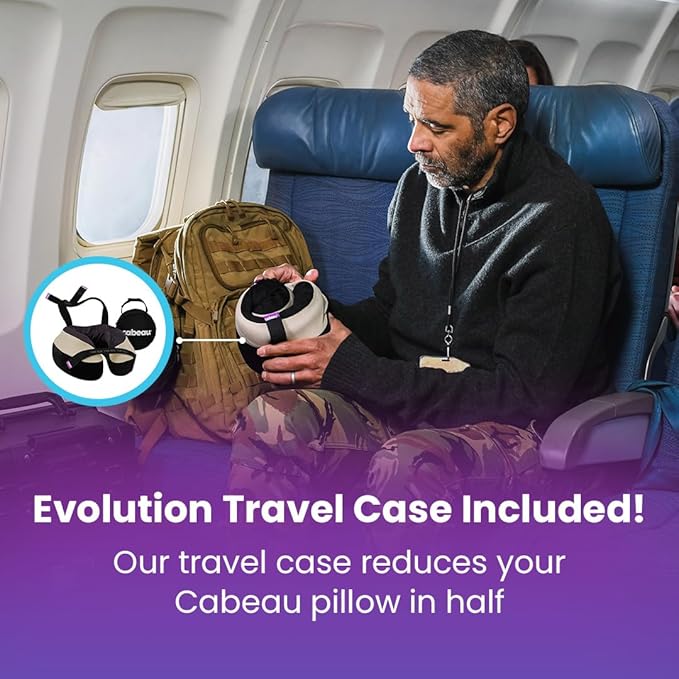Cabeau Travel Neck Pillows for Airplanes The Neck's Evolution, TNE S3 Supportive Memory Foam Design for Long Haul Flights Attachable Seat Straps and 360 Support (Cairo Tan)
