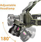 Rechargeable LED Headlamp – Super Bright High Lumens Head Light with 4 Modes, Zoomable headlamp, 180° Adjustable Head Lights, Waterproof HeadLamps – for Camping, Running, Cycling, Outdoors