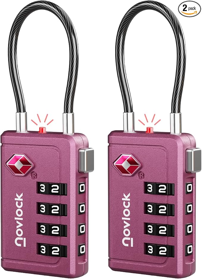 Luggage Locks TSA Approved with Inspection Indicator and Resettable 4-Digit, Easy-to-Read Combination, TSA Locks for Luggage, Suitcases, Backpacks & Travel Bags, Purple, 2-Pack