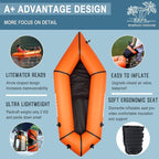Packraft TPU Inflatable Travel Kayak with Soft Seat Lightweight Packrafts for Flat Water Rafting/Bicycle Drifting/Litewater Dinghy, 1 Person