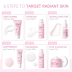 LAIKOU Skin Care Set JAPAN SAKURA Women Beauty Gift Sets Skin Care Kit with Cleanser, Toner, Lotion, Serum, Eye Cream, Face Cream Travel Kit for Women Teen Girls Mom Daughter TSA-friendly Sizes 6pcs
