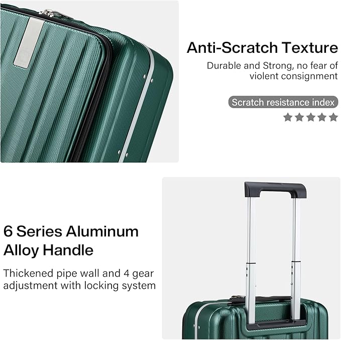 Hanke 16 Inch Underseat Carry On Suitcases with Wheels,Lightweight Hard Shell Carry on Luggage for Weekender,Top Opening Small Suitcase,Travel Luggage for Womem Men,Dark Green.