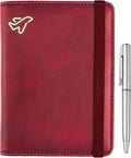 WALNEW Passport Holder for Travel, RFID Passport Cover Wallet for Women Men, PU Leather Passport Book Card Holder Case with Pen (Elastic Band Closure, C-Red)