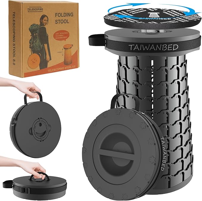 Upgraded XXL Taller 19.7" Wider 11.8" Collapsible Stool with Cushion,Adjustable Seat with Load Capacity 1000lbs, More Taller&Wider Portable Retractable Stool for Adults Camping Fishing Hiking BBQ