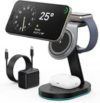 3 in 1 Wireless Charger Charging Station for iPhone,Qi2 Certified 15W Magnetic Charging Stand for Mag-Safe with 30W USB C Adapter&Friendly Night Light for iPhone 16/15/14/13/12,Apple Watch,AirPods