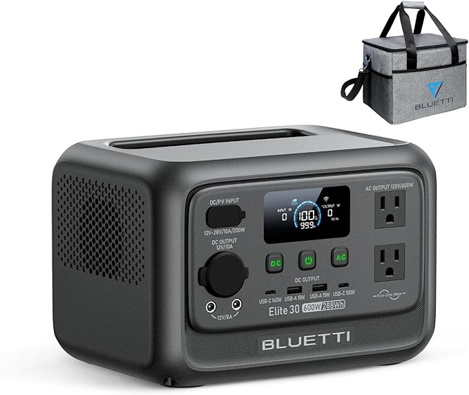 BLUETTI Elite 30 V2 Portable Power Station with Carrying Bag, 288Wh Solar Generator, 600W AC Outlets (Power Lifting 1500W), LFP Battery Backup for Camping, Trip, Outage (Solar Panel Optional)