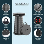 Portable Collapsible Stool, Lightweight & Sturdy, Adjustable Height Telescopic Folding Stool for Adults, Retractable Camping Chair, Telescoping Seat or Footrest for Home & Outdoors, 18"H Max 400lb