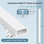 Cable Hider Raceway Kit, Wire Hiders for TV on Wall 68in (4X L17in), Paintable Cord Cover Channel, Cord Hider for Wall Mounted TV in Home Office, W0.95in X H0.47in, Black