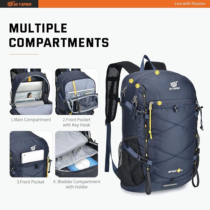 SKYSPER Packable Hiking Backpack 30L Lightweight Daypack Travel Backpacks for Women Men（Blue）