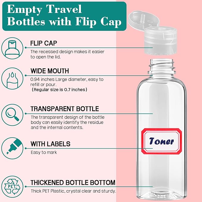 10 Pack Empty 3.4 oz Travel Bottles Tsa Approved Leakproof Plastic Squeezable Small Bottles for Toiletries Liquids Travel Essentials with Flip Cap