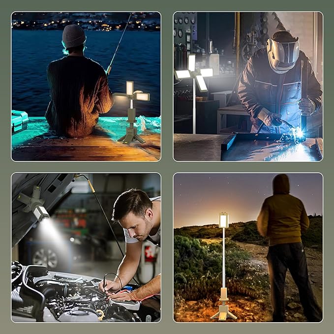 Wireless Magnetic Camping Light with Telescoping Pole (285-1100mm) - 3 Mode Dimmable LED, 14000mAh Portable Power, Waterproof Design for Tent & Outdoor Emergencies