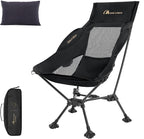 MOON LENCE High Back Camping Chair with Pillow - 330lbs Capacity Folding Portable, Wide Seat & Ergonomic Support for Backpacking Hiking Picnics (Black)