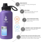 Farsea Insulated Water Bottle With Paracord Handle, Protective Boot and 2 Lids (Straw Lid & Spout Lid), Stainless Steel Water Bottle Wide Mouth, Double Wall Sweat-Proof BPA-Free, 32 oz