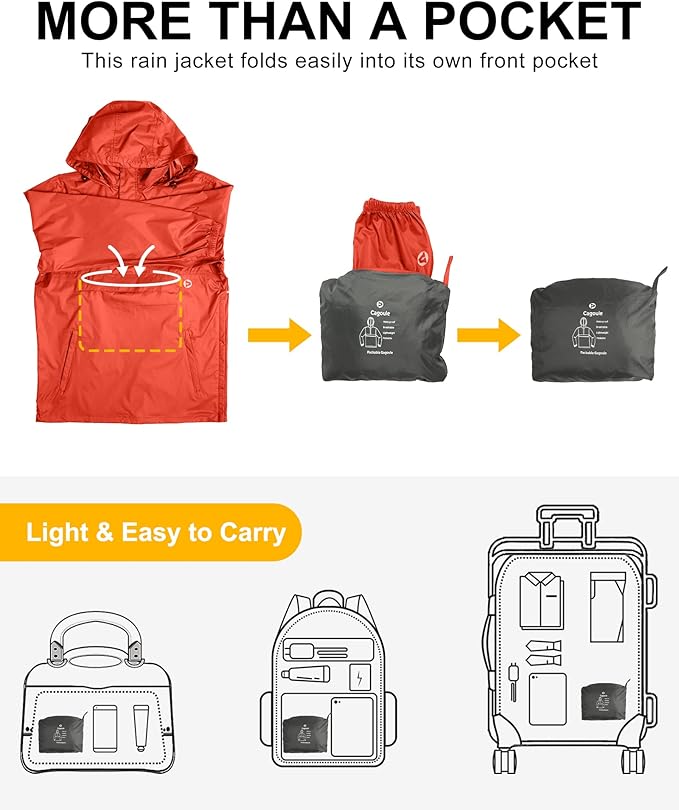 Outdoor Ventures Men's Rain Jacket Waterproof Lightweight Packable Rain Pullover for Hiking Golf Running