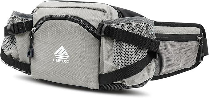 Fanny Pack Waist Bag with Water Bottle Holder for Men Women Running Hiking Travel Dog Walking Workout Cycling Outdoor (Grey)