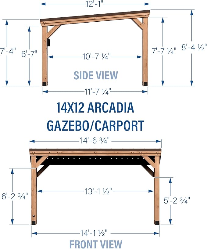 Backyard Discovery Arcadia 14' x 12' Cedar Wood Outdoor Gazebo Pavilion with Hardtop Galvanized Steel Slope Roof, Snow Support, Wind Resistance, PowerPort, Shade for Garden, Patio, Deck, Entertaining