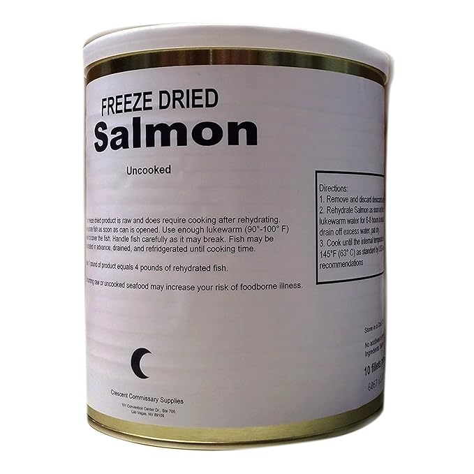Military Surplus Freeze Dried Salmon Fillets Uncooked 16 Oz Long Shelf Life Emergency Survival Food #10 Can 25+ Year Shelf Life Prepper, Camping and Emergency Supplies Canned Meat Easy Prep Pack of 1