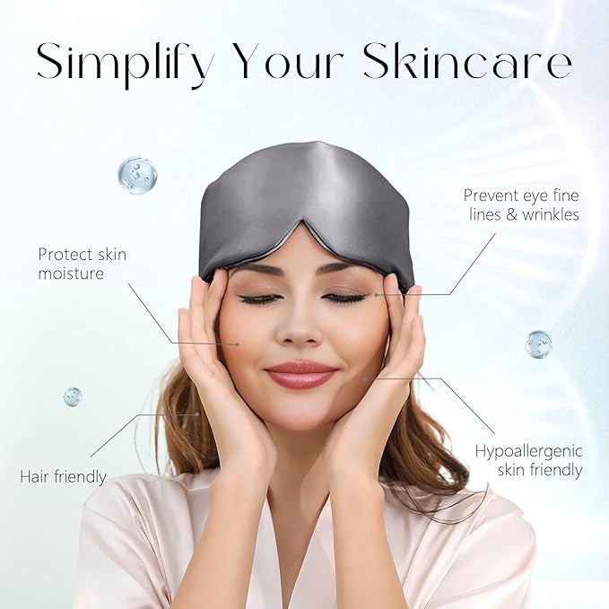 ZIMASILK 100% 22 Momme Mulberry Silk Sleep Mask - Full Silk Filled, Ultra-Soft & Breathable, Face-Hugging Blackout Eye Cover for Sleeping (Blackish Grey)