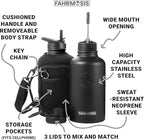 64 Oz Insulated Water Bottle with Strap Stainless Steel Sports Water Bottle with 3 Lids (Straw, Chug and Flip Lid) Leak Proof Metal Half Gallon Jug for Men & Women - Black
