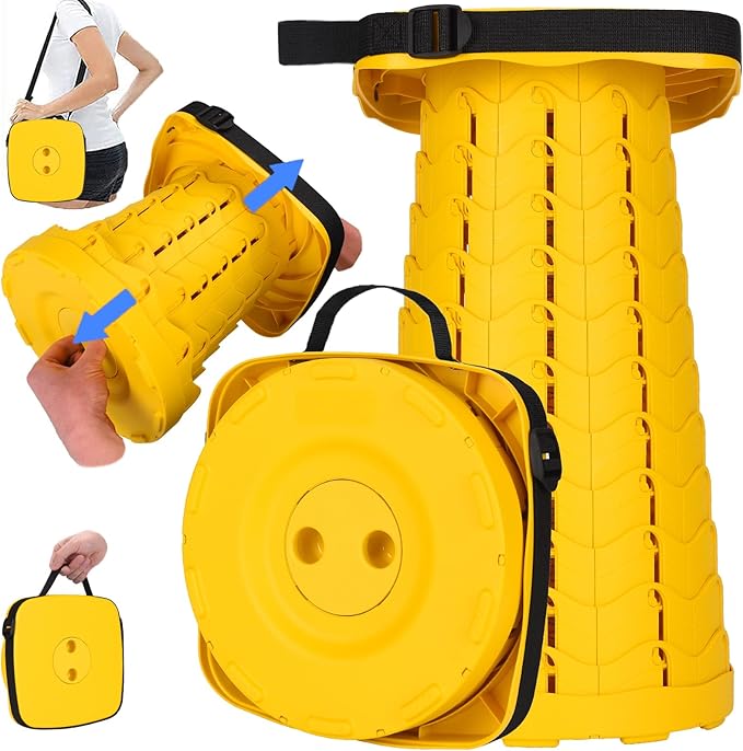 Fishboy Upgraded Collapsible Stool, 400lbs Max Weight, Lightweight But Sturdy, Portable Retractable Folding Telescoping Foldable Camping Stool for Adults Outdoor Fishing Hiking Gardening Travel BBQ