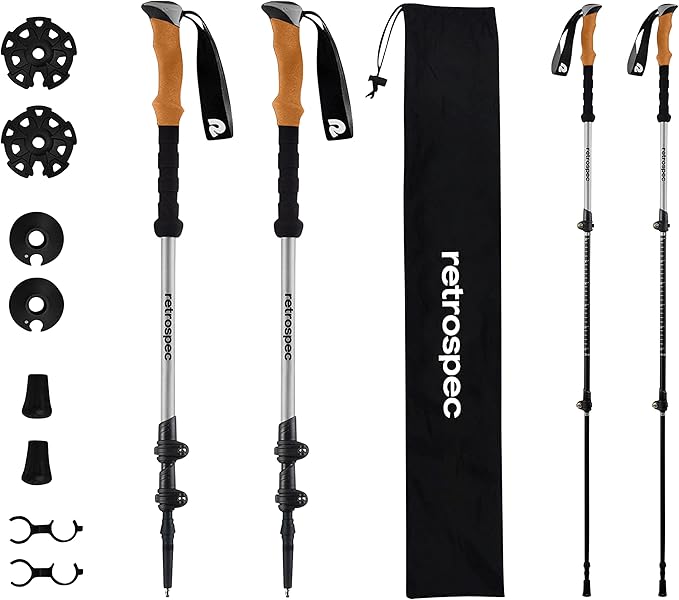 Retrospec Solstice Hiking Poles for Men & Women - Adjustable and Collapsible Lightweight Walking & Trekking Sticks - Aluminum w/Cork or Foam Grip