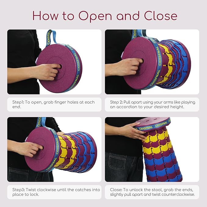 Upgraded 2 Pack Portable Collapsible Stool,Folding Camp Stool for Adults,Lightweight Sturdy 400lbs Load Capacity Retractable for Fishing Hiking Camping Gardening Hunting BBQ(Blue Yellow Purple)