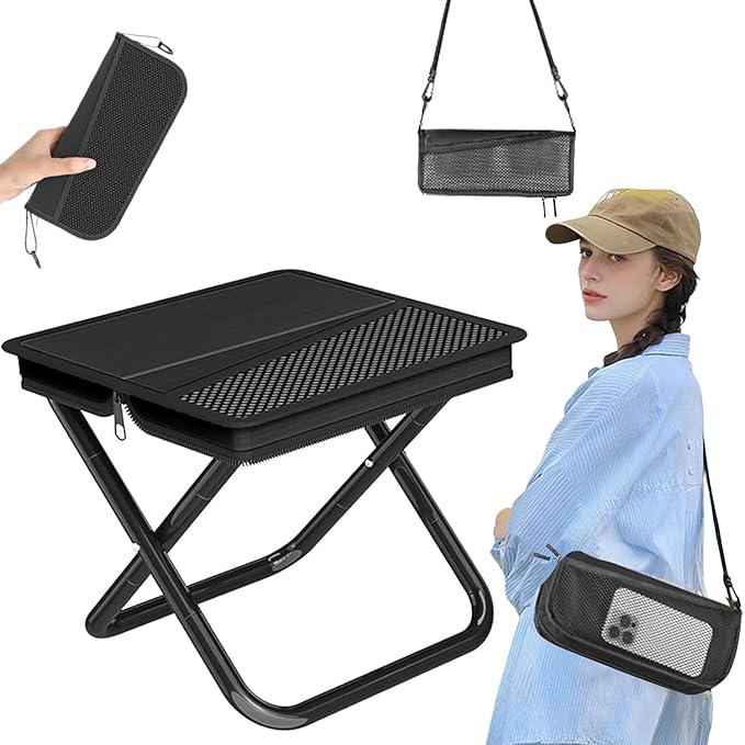 Camping Stool Pocket Chair, Lightweight Portable Stool with Shoulder Strap, Capacity 220lbs for Adults Outdoor Hiking Fishing Travel-Large Black