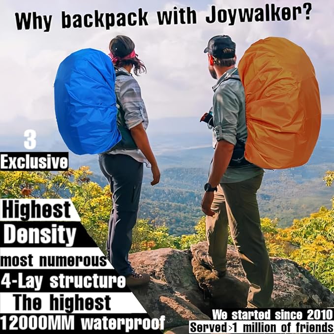 Joy Walker Waterproof Backpack Rain Cover, 12000mm Ultra-Waterproof, Upgraded Ultra-Strong Multilayers, Antislip Buckle Strap