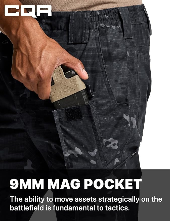 CQR Men's Flex Ripstop Tactical Pants, Water Resistant Stretch Cargo Pants, Lightweight EDC Hiking Work Pants