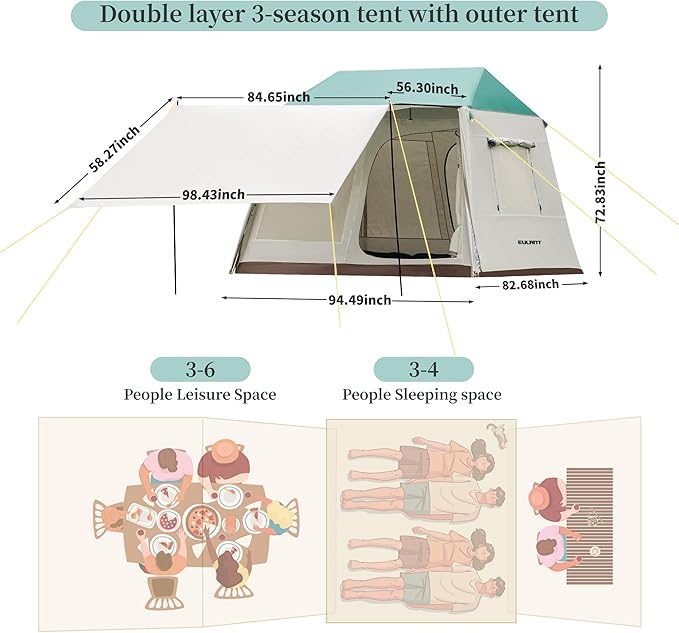 3-5 Person Waterproof Camping Tent,Large Family Cabin Tents for Outdoor Camping Hiking Backpacking Picnic