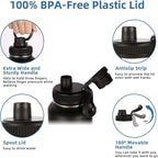 Volhoply Insulated Water Bottles Bulk 2 Pack, 40 oz Stainless Steel Sports Bottle with Paracord Handle & Spout Lid,Metal Travel Water Cups with Wide Mouth,Reusable Big jug for Adults(Black,2 Set)