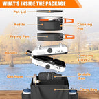 Hisencn Portable Camping Stove, 2 Burner Foldable Camp Stove, 20000 BTU Folding Gas Stove, Portable Propane Stove with Carry Bag, Adjustable Burners & Piezo Ignition, Includes Frying Pan, Kettle, Pot