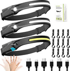 3 Pack Rechargeable LED Headlamp, Motion Sensor, 230 Wide Beam, Light Buddy Headlamp, Suitable for Camping, Hiking, Walking, Running, Cycling