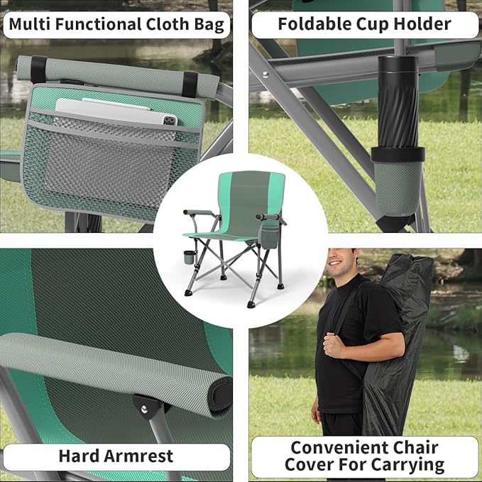 Oversized Camping Chair for Adults Heavy Duty,Heavy Duty Lawn Chair with Side Pockets，Outdoor Camping, Fishing, Beach,Hiking Foldable Camping Chair