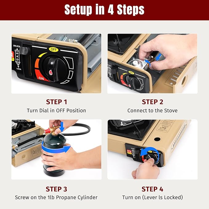 SHINESTAR Dual Fuel Camping Stove with Butane & Propane Compatibility, Portable Stove for Outdoor Cooking, Propane Adapter Hose, Wind Guard and Carrying Case Included, 7800 BTUs Output, Khaki