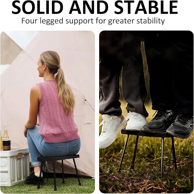 10 Inch Portable Folding Stool for Camping, Gardening, BBQ, and Outdoor Activities (Black)