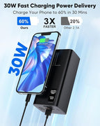 Portable Charger 70000mAh Power Bank Fast Charging, External Battery Pack High Capacity, 30W USB C Battery Bank PD&QC 3.0, 5 Output 2 Input, LED Display Powerbank for iphone Tablet Camping Travel