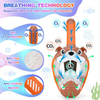 Full Face Snorkel Mask for Kids 4-16, 180 Degree Panoramic View Snorkeling Set Anti-Fog Anti-Leak, Foldable Dry Top Snorkeling Gear for Kids