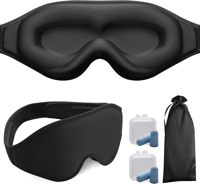 Puikos Eye Mask Sleeping Mask for Women Men Eye Covers for Sleeping Comfortable Adjustable Contoured Blackout Weighted Eyelash Extension Protector Sleep Mask Side Sleeper for Travel Yoga Nap (Black)