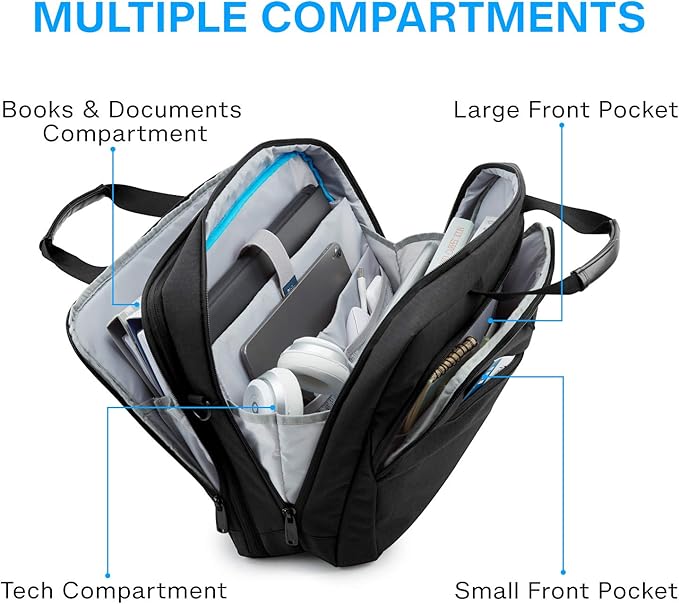 BAGSMART 18 Inch Laptop Bag, Expandable Briefcase, Computer Bag Men Women, Laptop Shoulder Bag, Work Bag Business Travel Office - Black
