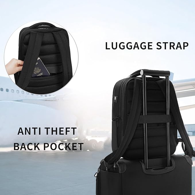 Verage Roll Top Laptop Backpack Waterproof PU Lather Travel Backpack Expandable Work Carry On Backpack for Men Women (Classic Black, One Size)