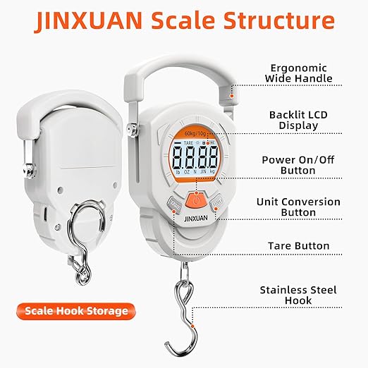 Fishing Scale 132lb/60kg Luggage Scale Digital Fish Scale with Backlit LCD Display, Fish Weight Scale Luggage Weight Scale Hanging Scale with 4 Units USB Cord, Fishing Accessories Fishing Gift