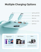 Mini Portable Charger with Built-in Cables 22.5W Fast Charging Power Bank USB-C Small Battery Pack 10000mAh Travel Essential Slim Battery for iPhone 17/16/15/14, Samsung 25/24, and More