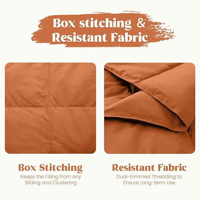 puredown® Upgraded Feather Down Throw Blanket – 12oz Enhanced Filling for Better Warmth & Comfort, Lightweight & Packable, 50" x 70", Burnt Orange