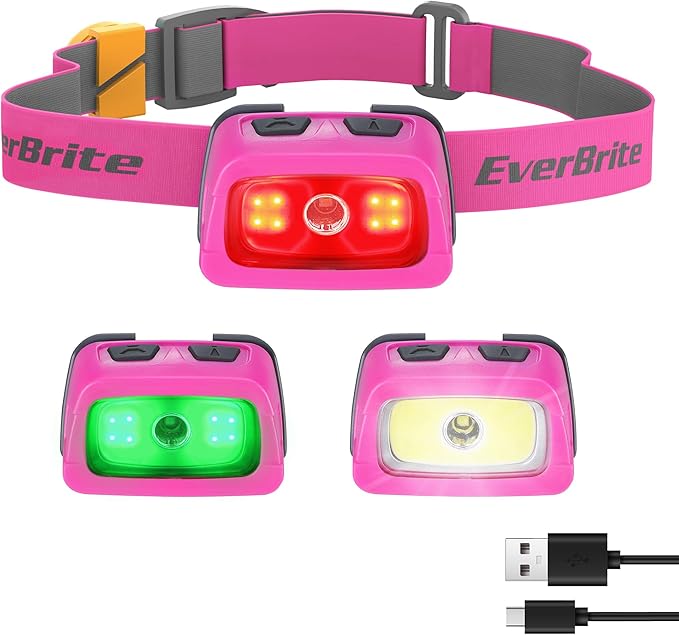EverBrite Rechargeable Headlamp, 350 Lumens Headlamp with Red Light and Memory Function, 7 Modes Running Headlamp, Bright Headlamps for Camping, Fishing, Hunting, Night Vision
